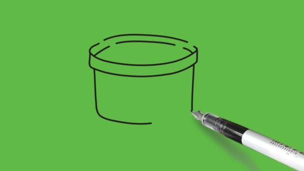 Рисунок Барабан Двумя Палками Черным Контуром Абстрактном Зеленом Фоне — стоковое видео