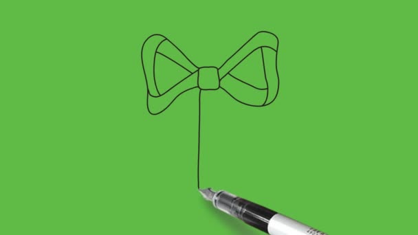 Drawing Red Bow Black Outline Abstract Green Background — Stock Video