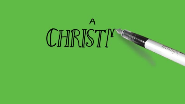 Writing Christmas Carol Art Black Colour Black Outline Abstract Green — Stock Video