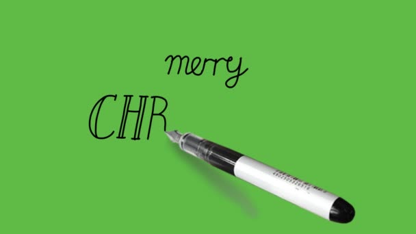 Writing Merry Christmas Art Black Colour Black Outline Abstract Green — Stock Video