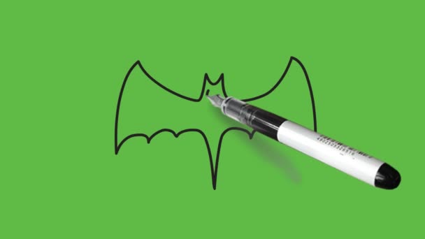 Sketch Grey Bat Black Outline Abstract Green Background — Stock Video