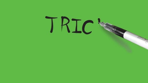 Writing Trick Treat Distinct Word Black Pen Abstract Green Background — Stock Video