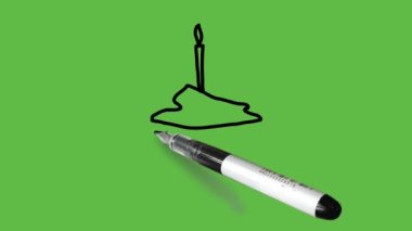 Soyut yeşil arkaplan üzerine pembe, sarı, gri ve siyah çizgili küçük bir pasta çizmek