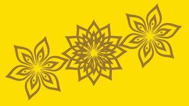 Sarı ekran arka planında üçgen şeklinde altın çiçek dekoru çiz