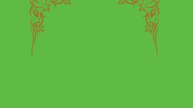 Birkaç beyaz çiçek seti çiz kahverengi balonla çevrili yeşil ekran arka planında kare şeklinde altın çerçeve ile