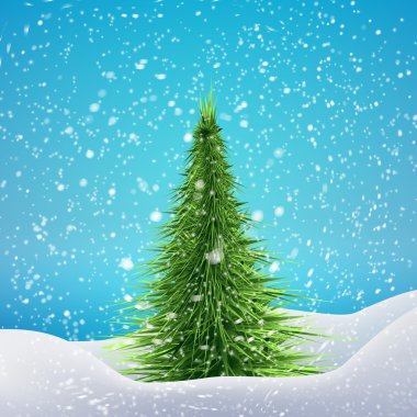 Kar yağışı ve sürüklenir ile Noel ağacı.