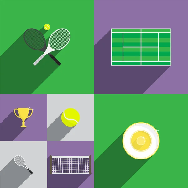 Juego de iconos de tenis en estilo plano — Vector de stock