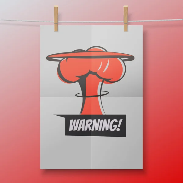 Manifesto rosso di avvertimento come esplosione nucleare — Vettoriale Stock