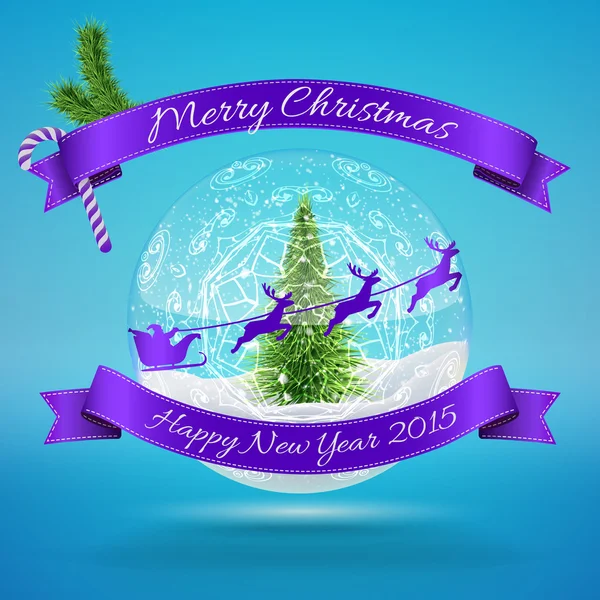 Glass Snow Ball with christmas tree — Stock Vector