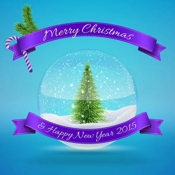 Glass Snow Ball with xmas tree — Stock Vector