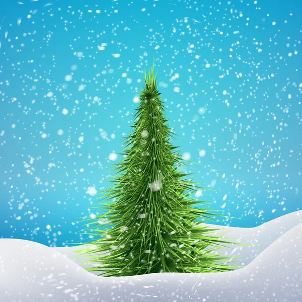 Christmas Tree with snowfall and drifts. — Stock Vector