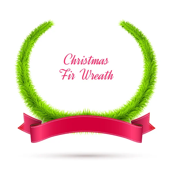 Christmas Fir Wreath with Red Ribbon — Stock Vector