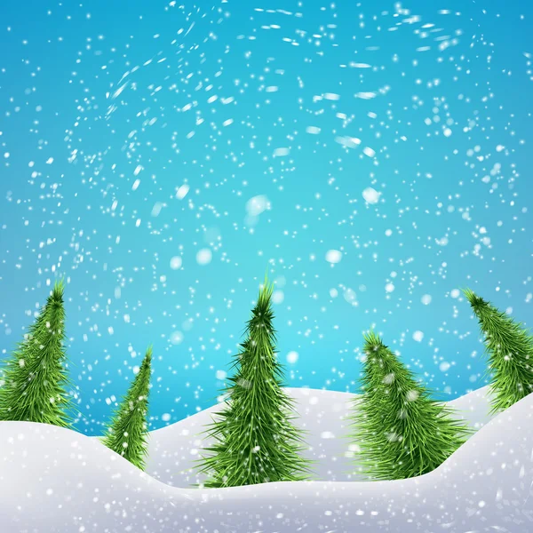 Christmas Forest with snowfall and drifts — Stock Vector