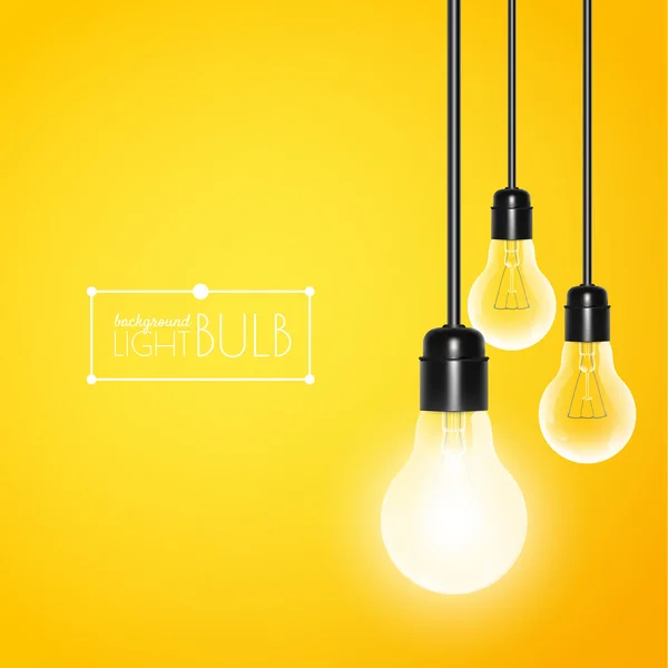 Hanging light bulbs with glowing one on yellow background. Vector illustration for your design. — Wektor stockowy