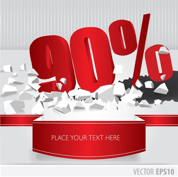 Red 90 percent discount on vector cracked ground on white backgr — Stock Vector