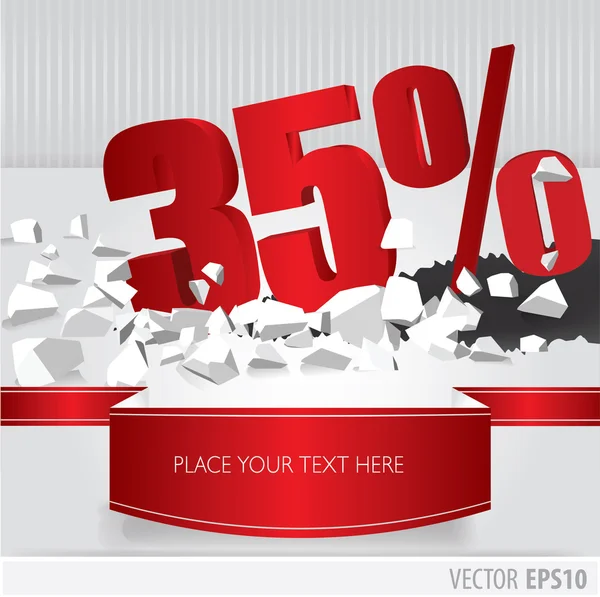 Rouge 35 pour cent de réduction sur le terrain fissuré vectoriel sur fond blanc — Image vectorielle