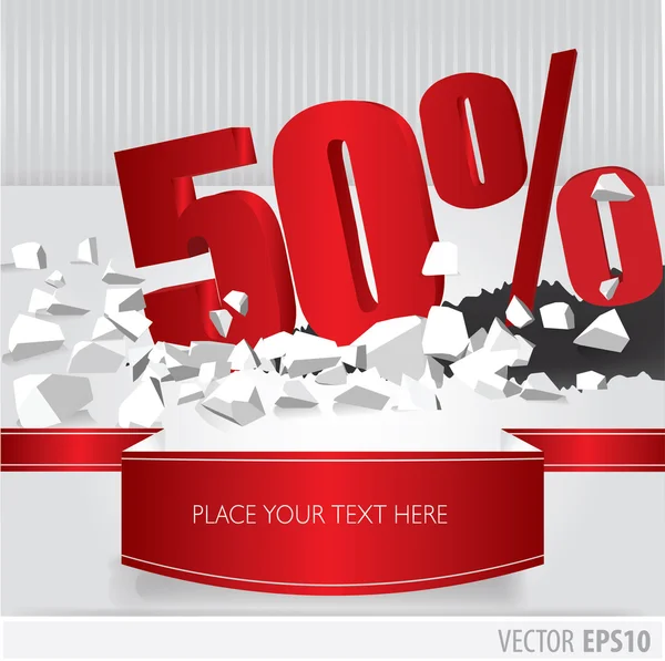 Rouge 50 pour cent de réduction sur le vecteur fissuré sol sur fond blanc — Image vectorielle