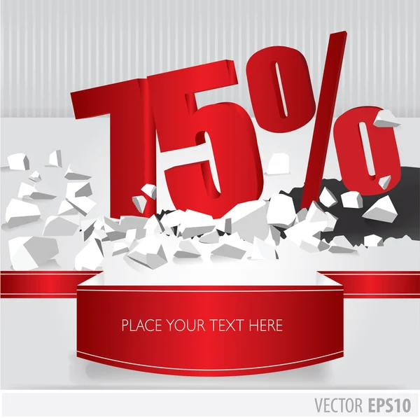 Red 75 percent discount on vector cracked ground on white backgr — Stock Vector