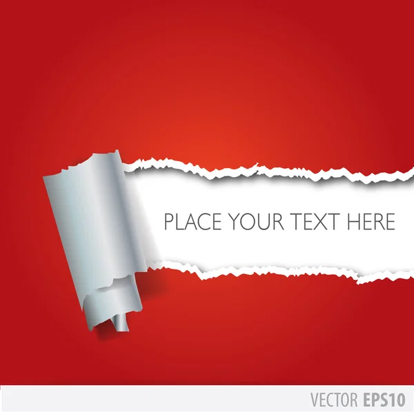 Papier rouge déchiré au milieu, avec un fond blanc — Image vectorielle