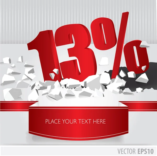 Rojo 13 por ciento de descuento en terreno agrietado vector en respaldo blanco — Vector de stock