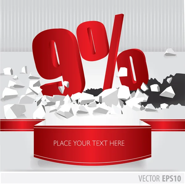 Red 9 percent discount on vector cracked ground on white backgro — Stock Vector