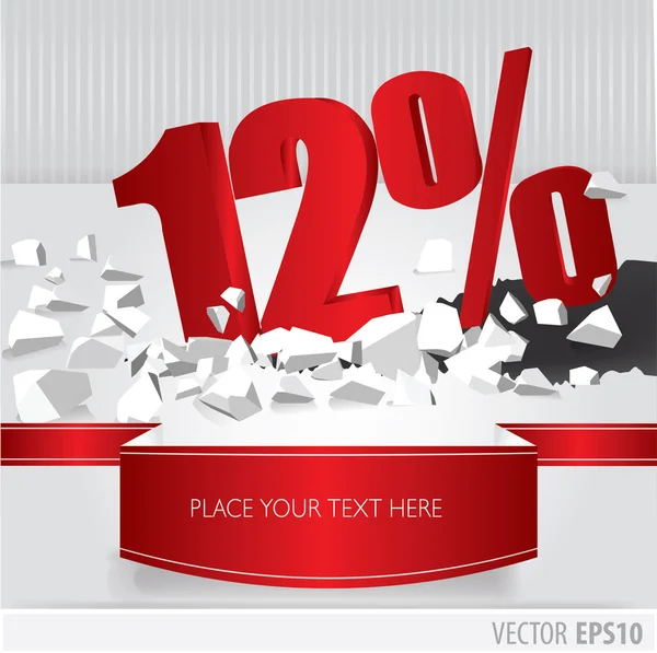 Rouge 12 pour cent de réduction sur le vecteur fissuré sol sur fond blanc — Image vectorielle