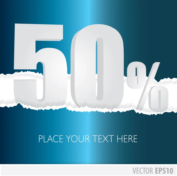 Blue background and with a discount of 50 percent — Stock Vector