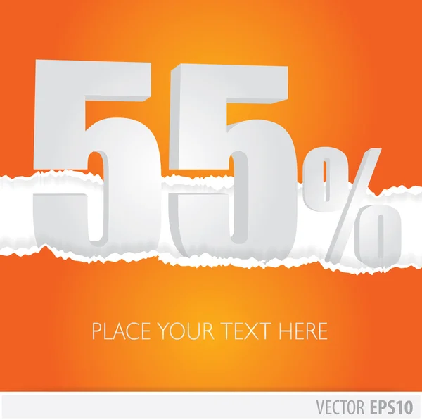 Orange background and with a discount of 55 percent — Stock Vector