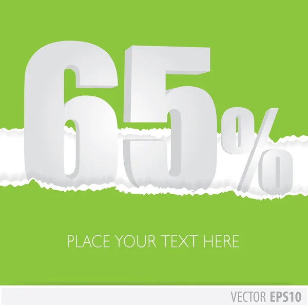 Green background and with a discount of 65 percent — Stock Vector