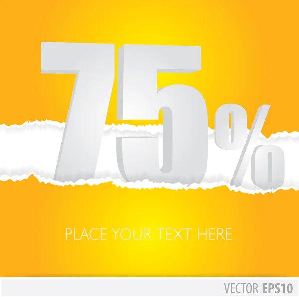 Fondo amarillo y con un descuento del 75 por ciento — Vector de stock