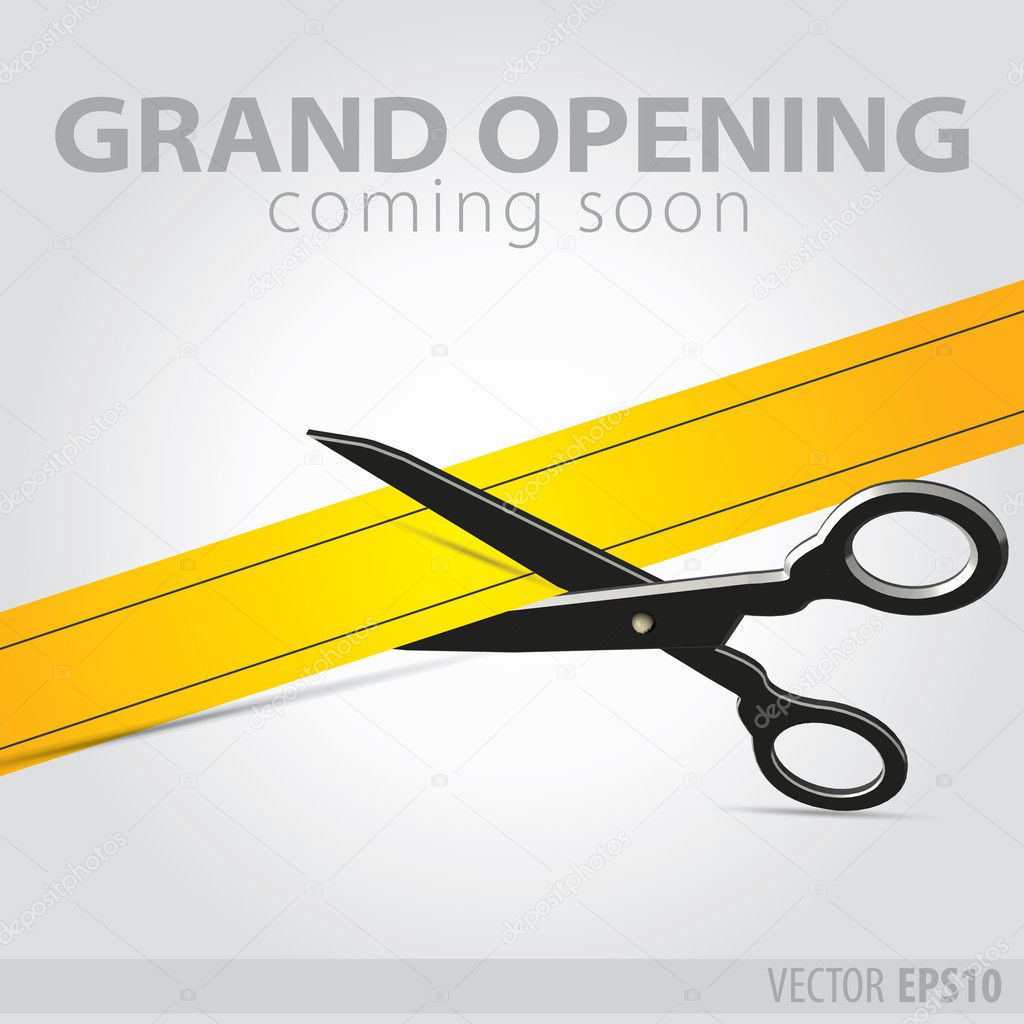 Shop grand opening - cutting yellow ribbon