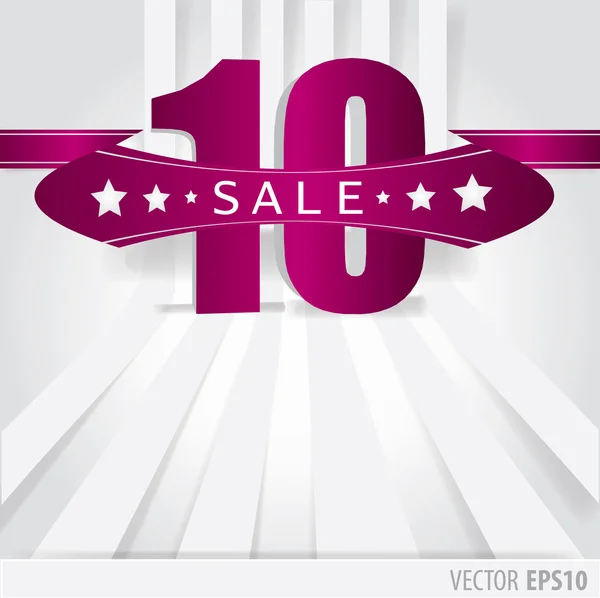 Purple Ribbon with text sale 10 percent and stripes as a backgro — Stock Vector