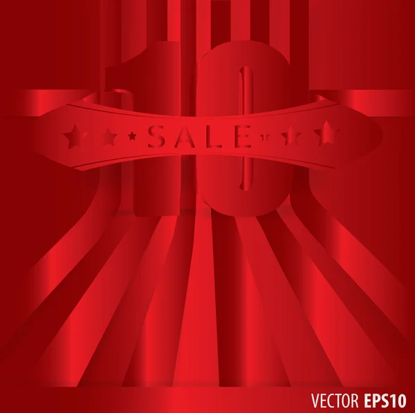 Красная лента с продажей текста 10 процентов и полосы в качестве фона — стоковый вектор