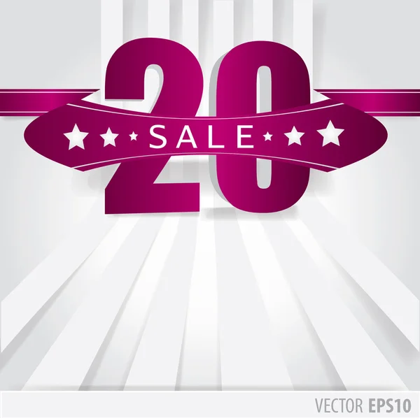 Purple Ribbon with text sale 20 percent and stripes as a backgro — Stock Vector