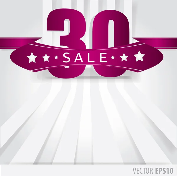 Purple Ribbon with text sale 30 percent and stripes as a backgro — Stock Vector