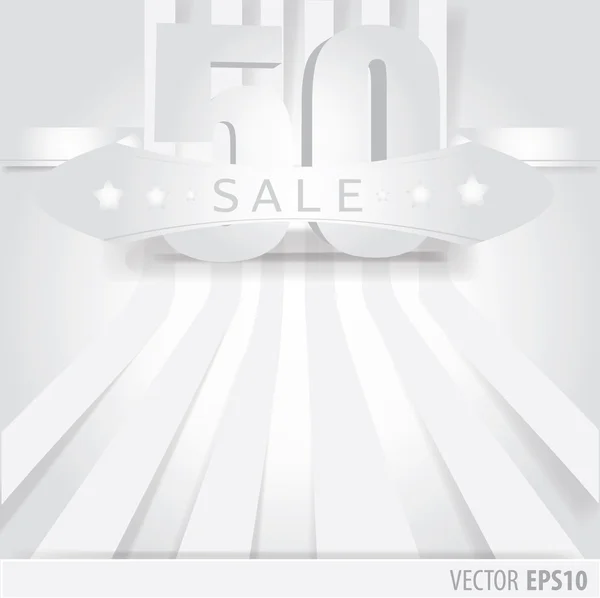 White Ribbon with text sale 50 percent and stripes as a backgrou — Stock Vector
