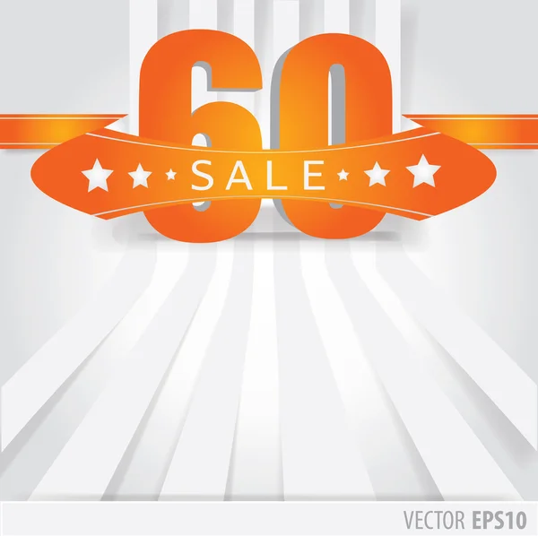 Orange Ribbon with text sale 60 percent and stripes as a backgro — Stock Vector