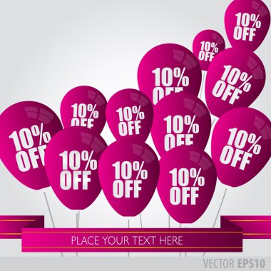 Balonlar ile satış iskontoları yüzde 10 mor.