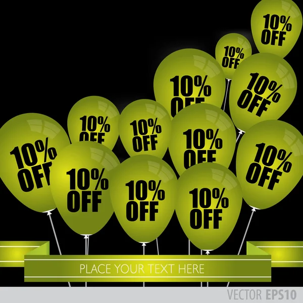 Πράσινο μπαλόνια με πώληση εκπτώσεις 10 τοις εκατό. — Διανυσματικό Αρχείο