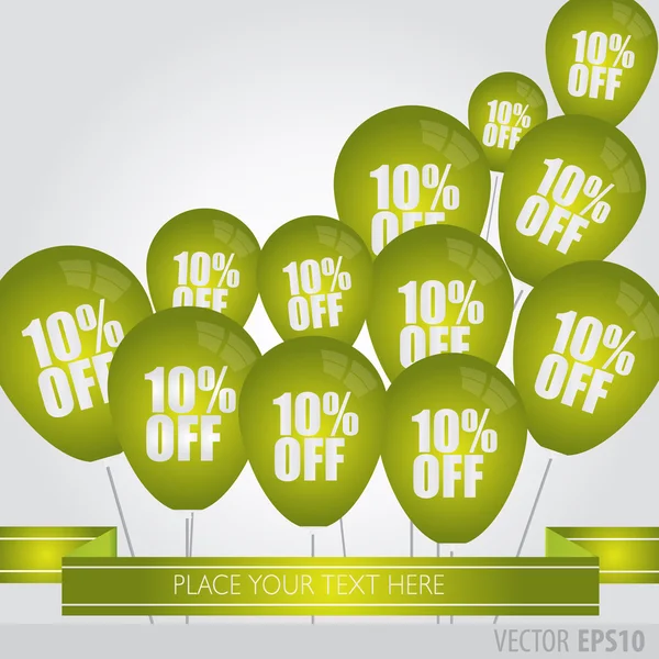 Green balloons With Sale Discounts 10 percent. — Stock Vector