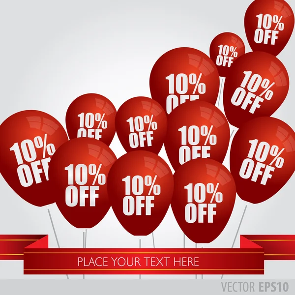 Red balloons With Sale Discounts 10 percent. — Stock Vector