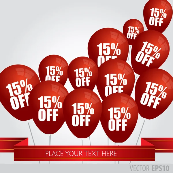 Globos rojos con descuentos de venta 15 por ciento . — Vector de stock