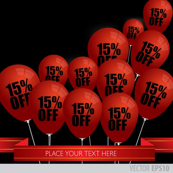 Red balloons With Sale Discounts 15 percent. — Stock Vector