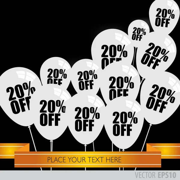 White balloons With Sale Discounts 20 percent. — Stock Vector