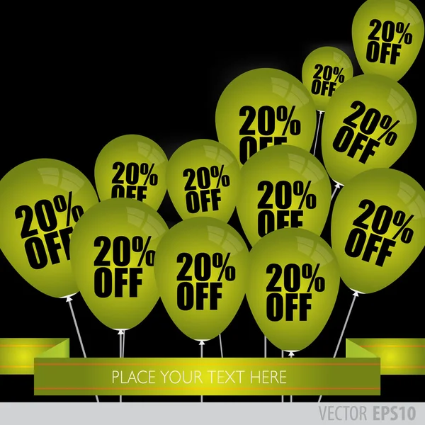Πράσινο μπαλόνια με πώληση εκπτώσεις 20 τοις εκατό. — Διανυσματικό Αρχείο