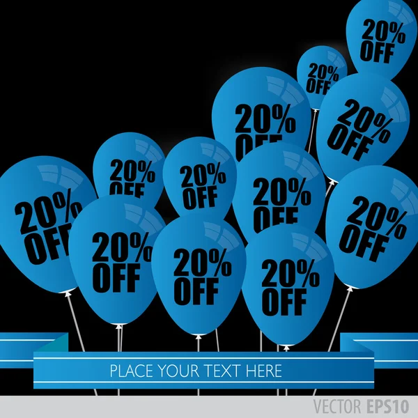 Blue balloons With Sale Discounts 20 percent. — Stock Vector