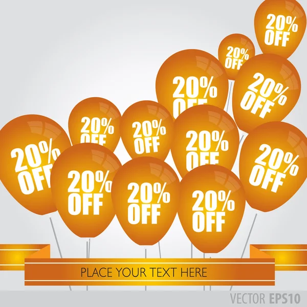 Oranžové balónky s prodejem slevy 20 %. — Stockový vektor