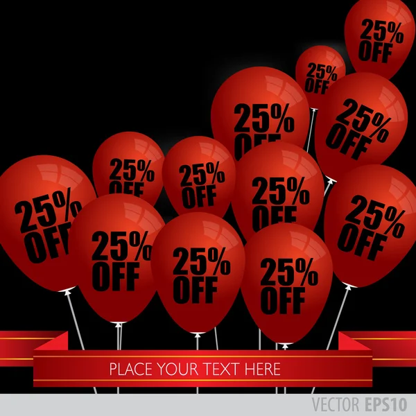 Κόκκινο μπαλόνια με πώληση εκπτώσεις 25 τοις εκατό. — Διανυσματικό Αρχείο