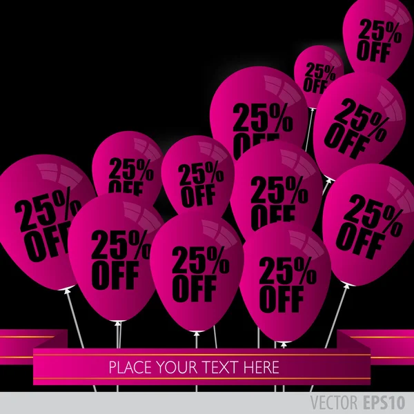 Purple balloons With Sale Discounts 25 percent. — Stock Vector