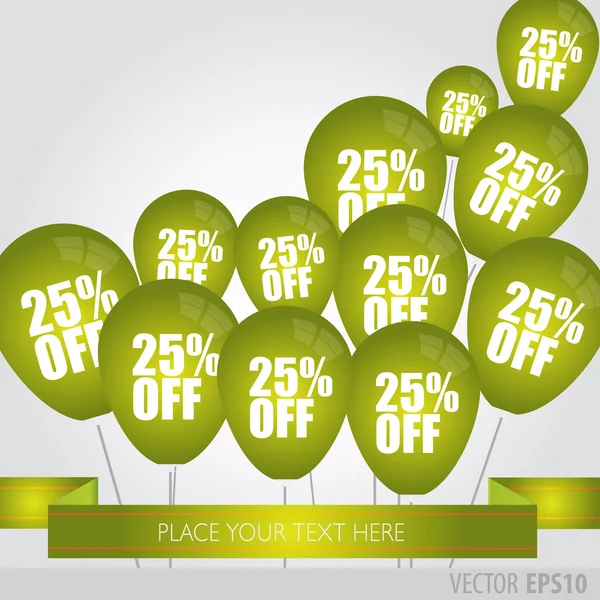 Yüzde 25'i yeşil balonlar ile satış iskontoları. — Stok Vektör